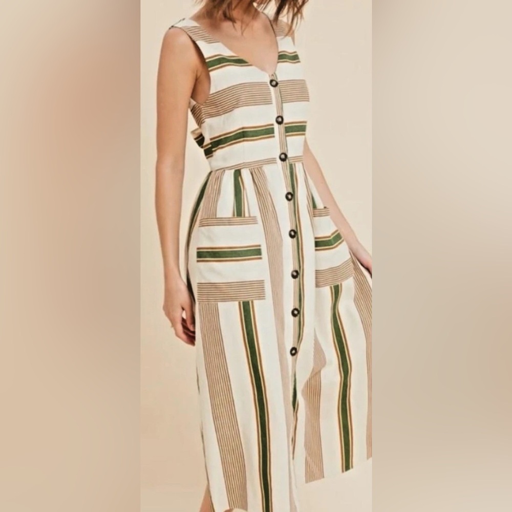 **ZARA**Stripes Button down Self-tieopen back midi size XL